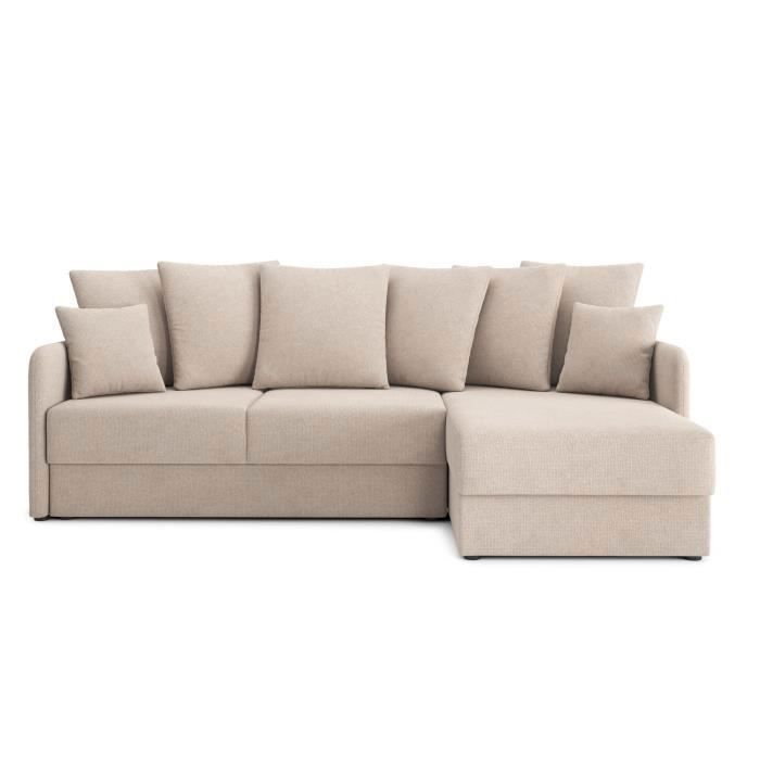 Canapé d'angle 4 places Beige Tissu Confort