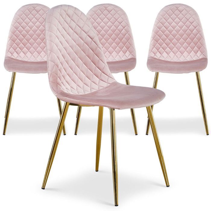 MENZZO Lot de 4 chaises matelassées Norway Velours Rose - Chaises Salle À Manger MENZZO Lot de 4 chaises matelassées Norway Velours Rose - Chaises Salle À Manger