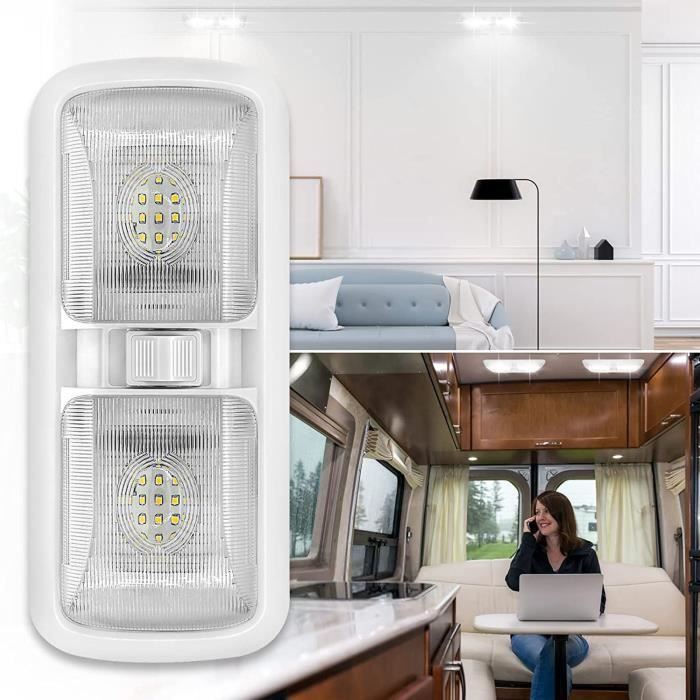 2 Lampes LED Plafonnier Pour Camping-car 12V - 96 LED, Lumière Blanche Chaude/froide