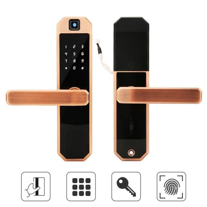 Serrure de porte électronique, 4 types d'ouverture, serrure de porte à empreintes digitales, 100 mots de passe/paires de cartes, serrure intelligente IP5x classe avec avertissement de niveau de Serrure de porte électronique, 4 types d'ouverture, serrure de porte à empreintes digitales, 100 mots de passe/paires de cartes, serrure intelligente IP5x classe avec avertissement de niveau de