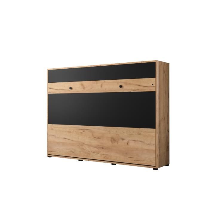 armoire lit escamotable vertical depp 140 avec coffre - style contemporain - craft or + noir mat (sans matelas)