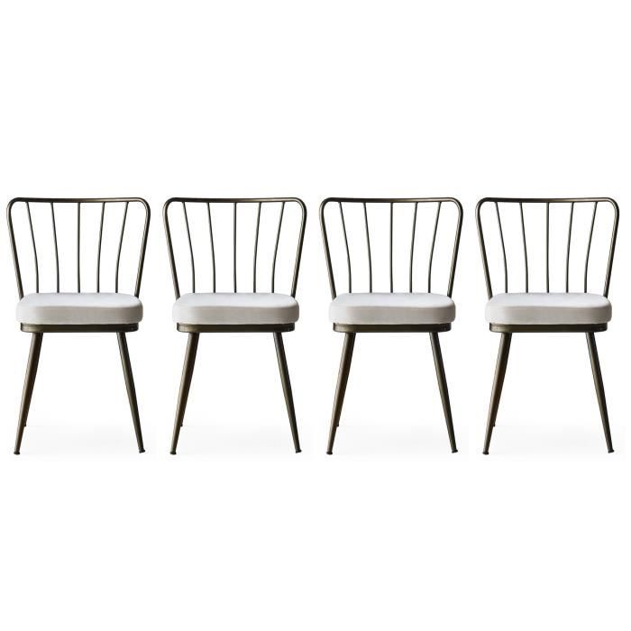 ensemble de 4 chaises - emob - kieran - métal et tissu - blanc