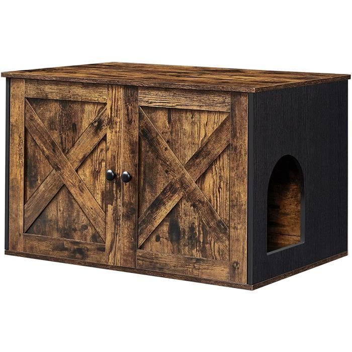 Meilleurs prix pour Maison de toilette pour chats - FEANDREA - 80 x 53 x 49,2 cm - Marron rustique et noir