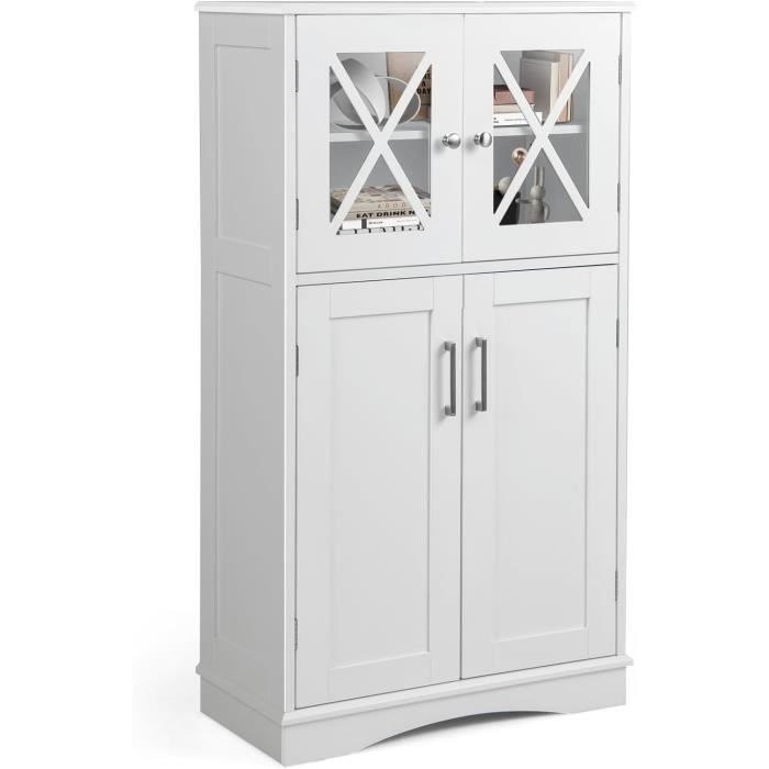 GIANTEX Meuble/Colonne Salle de Bain- 4 Portes et 5 Niveaux dÉtages- 3 Étagères Réglables- Armoire Haute-pour Cuisine Salon-Blanc