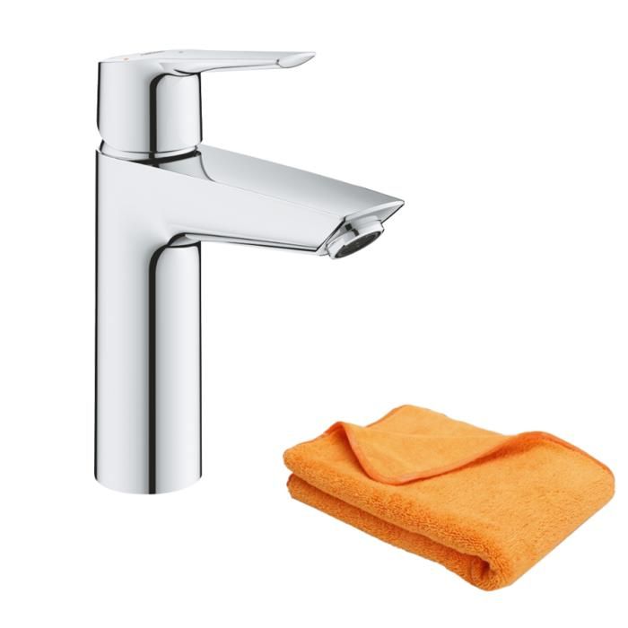 Grohe Mitigeur lavabo Quickfix Start 2021 avec vidage Push-Open chromé + microfibre