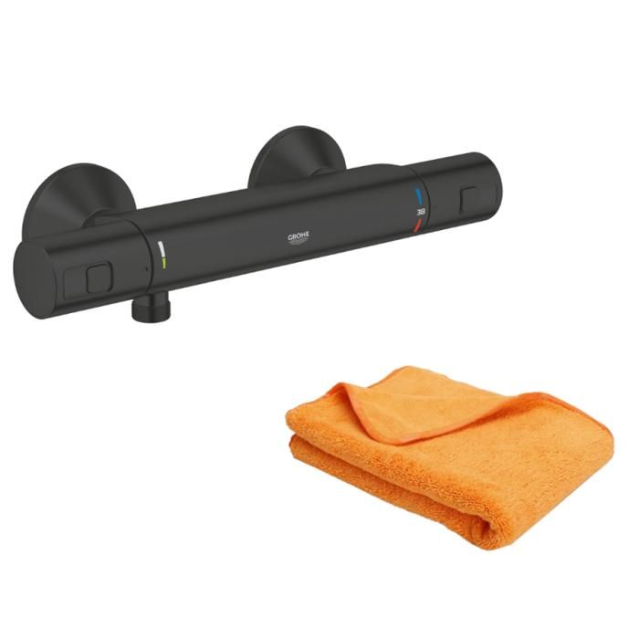 Grohe Mitigeur de douche thermostatique Precision Start noir mat + chiffonnette