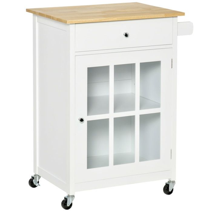 Desserte de cuisine - HOMCOM - roulettes multi-rangement porte vitrée étagère réglable tiroir - bois - blanc chêne clair