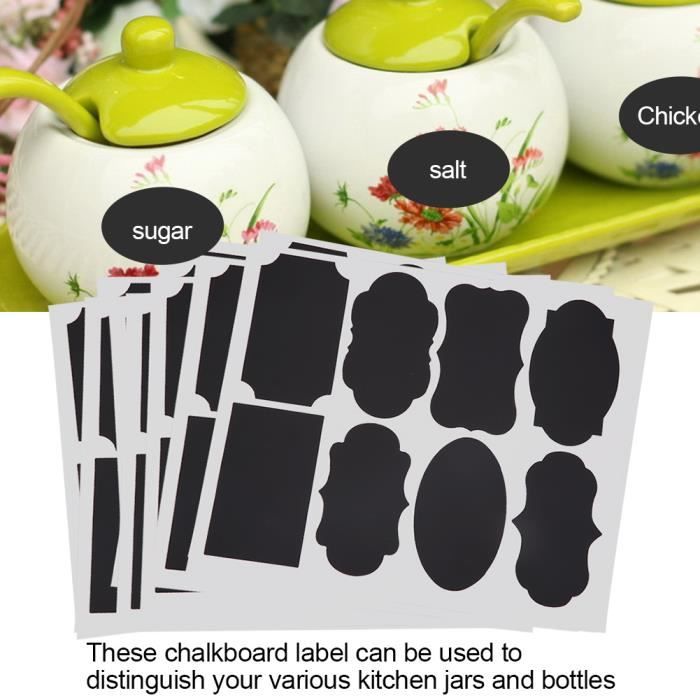 Lot de 32 étiquettes autocollantes réinscriptibles pour bocaux de cuisine, tableau noir