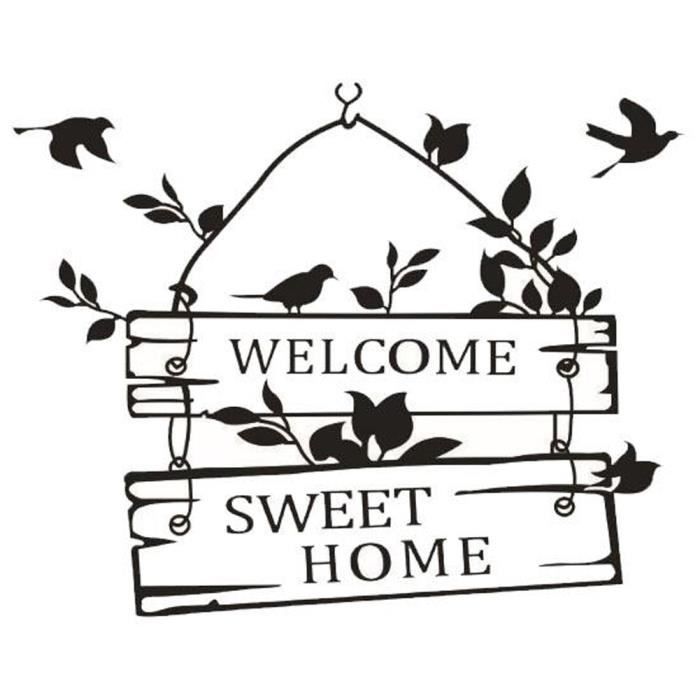 Autocollant Mural Vinyle 'Home Sweet Home' 57 X 30 Cm - Décor Déco Facile à Poser Et Retirer - Pour Murs Lisses, Portes, Carrelage