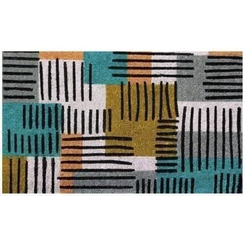 IDMAT Tapis coco naturel semelle PVC - 45 x 75 cm - Epaisseur 35 mm - Bleu gris vert