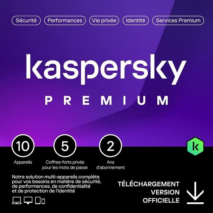 Kaspersky Premium 2023 - (10 Postes - 2 Ans) | Version Téléchargement