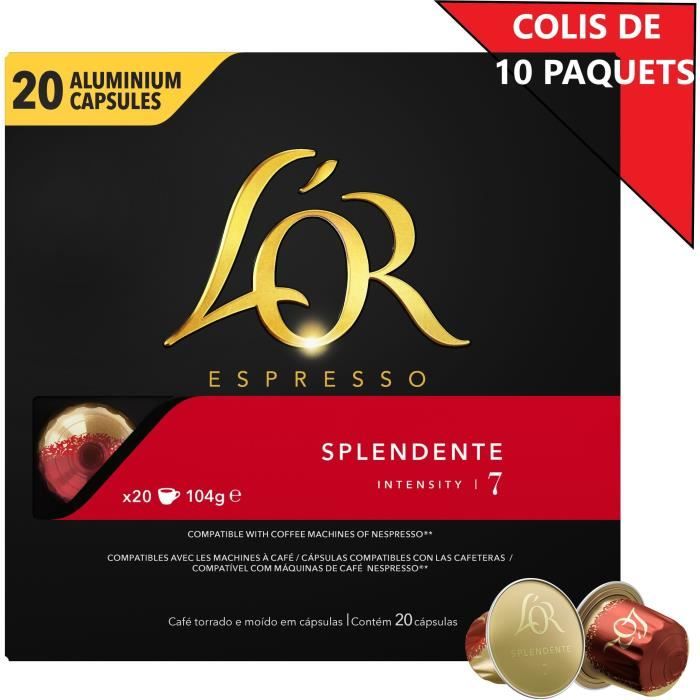 [Lot de 10] L'OR Café Espresso Splendente - Intensité 7 - Compatible Nespresso - 20 capsules - 104 g