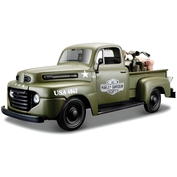 Vehicule miniature MAISTO Ford F1 Harley Davidson Panhead 1942 echelle 1 24 vert Cdiscount Jeux Jouets