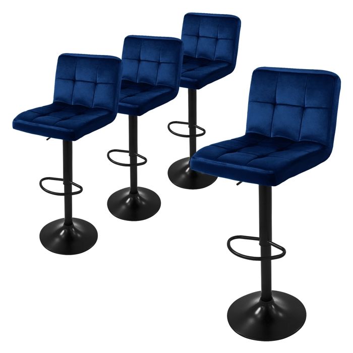 ML-Design Tabouret de bar set de 4 revêtement en velours bleu avec dossier et repose-pieds hauteur 63-83cm