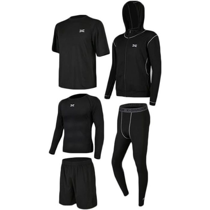 Ensemble de Vêtement Sport Homme - Fitness Running - Noir - Respirant -  Manches Courtes Noir - Cdiscount Sport