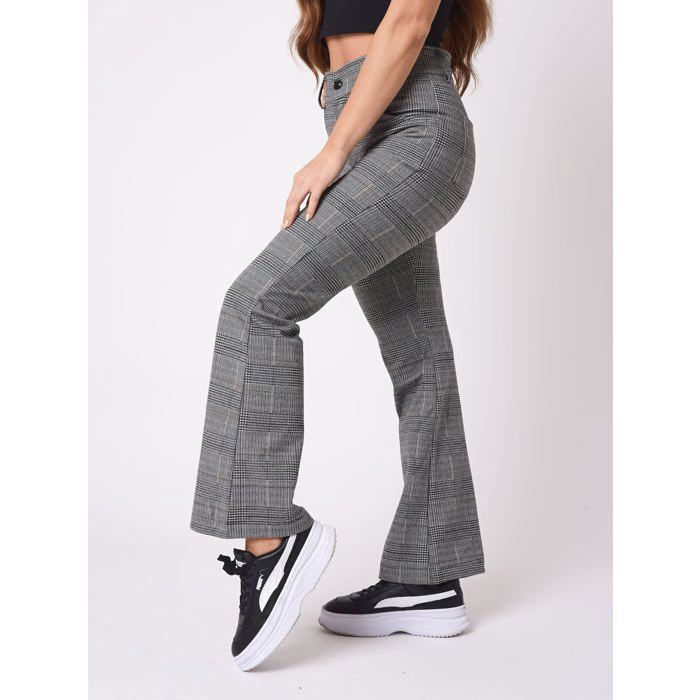 Pantalon évasé motif carreaux Gris clair Cdiscount Prêt-à-Porter