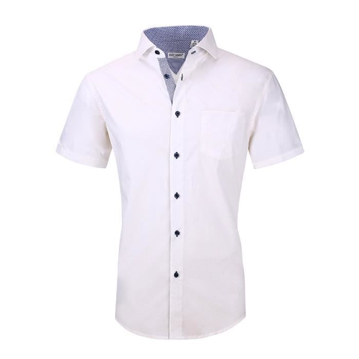 Chemise Homme Manches Courtes En Lin - Léger, Respirant - Sans Repassage - Coupe Régulière - Poche - Pour Été - 14