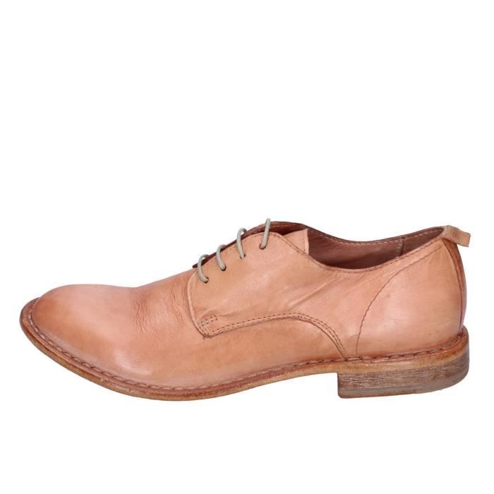 Derby à Lacets En Cuir Vieilli Beige Manila Taille 40 - Fabriqué En Italie, Occasion Très Bon état