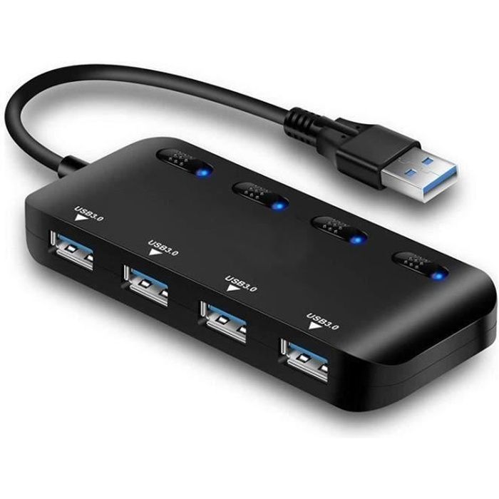 NetBoat Hub USB 3.0 Multiprise, Multi 4 Ports USB Multiple Ultra Fin avec  Voyants de Commutateurs d'alimentation Individuels