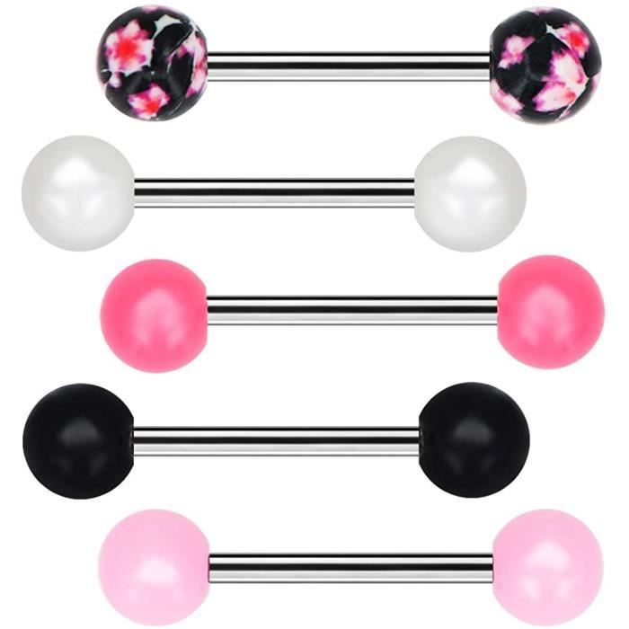 oufer 5pcs piercing langue 14g avec boule en acier inoxydable 316l couleur de bonbons floral motif piercing barball anneaux ensemble