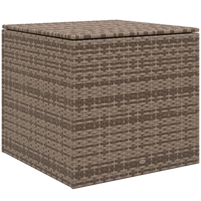 Coffre dextérieur Outsunny en rotin synthétique 75x75x70 cm Coffre de rangement avec vérin et cadre en acier Charge 50 kg