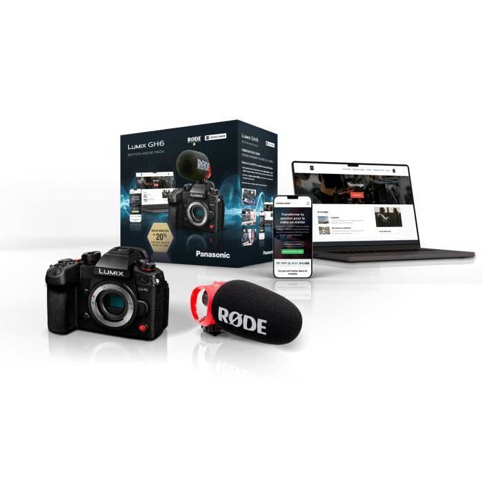 Pack Hybride - Panasonic - Lumix GH6 - Capteur Live MOS 25MP - Enregistrement 5.7K - Micro RODE VideoMic GO II