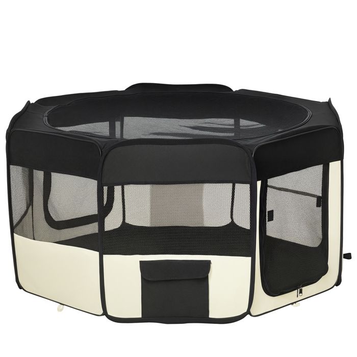 Parc enclos - PawHut - pliable pour chats et petits animaux octogonal tissu oxford acier - Ø 120x58cm - noir crème