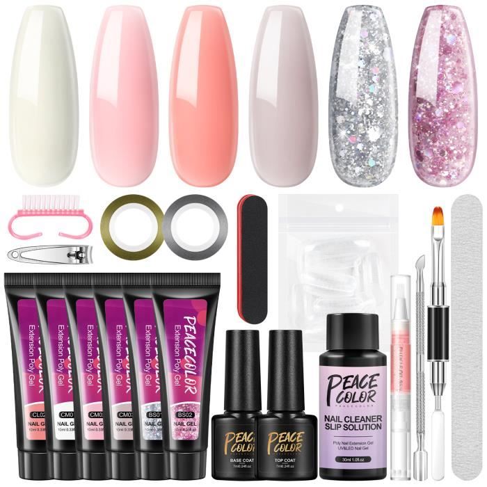 Kit Complet Poly Gel Manicure - PEACECOLOR - 6 Couleurs - Application d ...