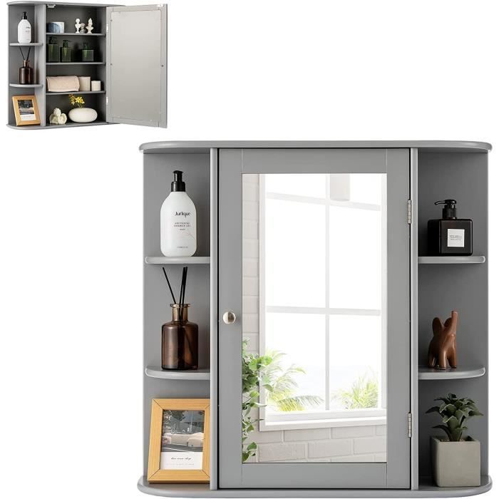 Meuble Colonne Salle de Bain avec LED, Meuble de Rangement Haut avec 3 Étagères en Verre Trempé Réglables, pour Salon, Cuisine, 20 x 20 x 181 cm, Gris | Leroy Merlin