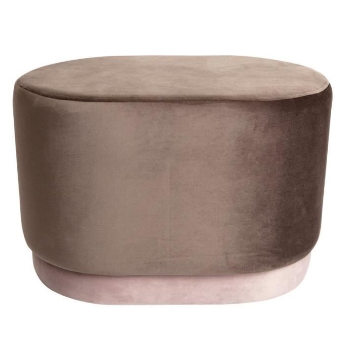 pouf assise bout de canapé velours ovale bicolore rose camel 40x60x40cm