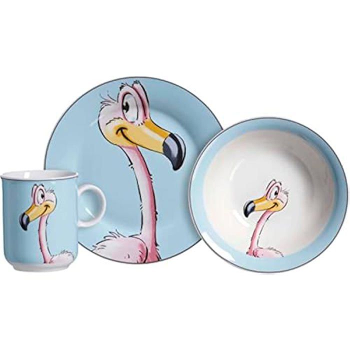 Ensemble de vaisselle pour enfant - RITZENHOFF & BREKER - Happy Zoo Flo - Porcelaine - 3 pièces - Motif flamant rose