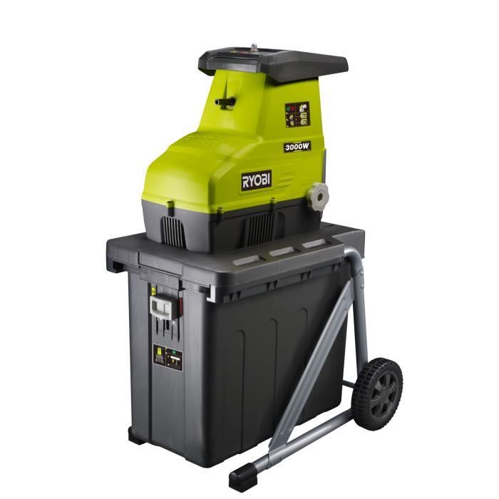 Broyeur de végétaux électrique RYOBI RSH3045U - 3000W, débit 200kg/h, bac 55L