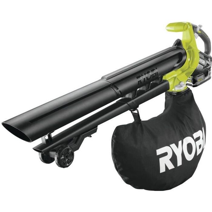 RYOBI Souffleur aspiro broyeur 18V 2 en 1 Brushless Lames métal PowerMulching Sac collecteur 35 1 Batterie Lithium+ 18V 5 0 Ah et 1 Chargeur Rapide 2 RBV1850 - vue 1