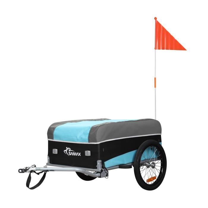 Remorque de Vélo Chariot de Transport SAMAX - Bleu/Gris - 132x59x54cm - 20/40kg