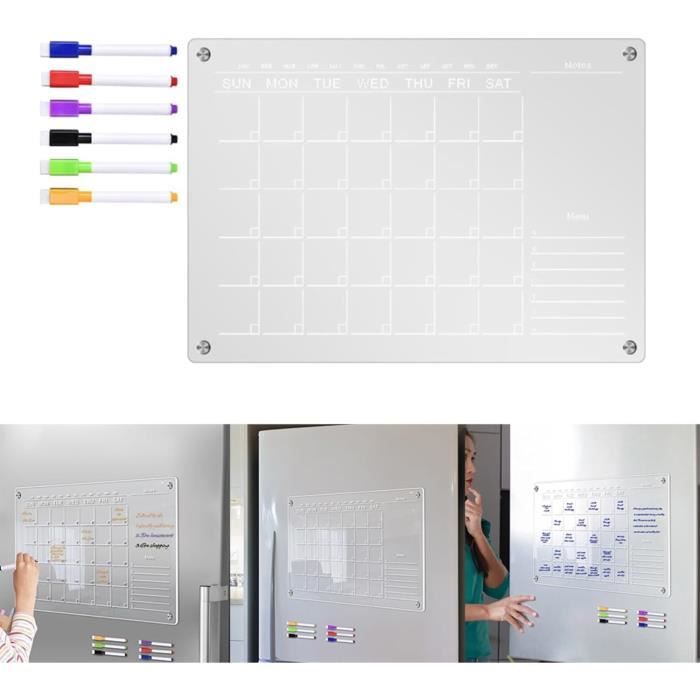 Planificateur Hebdomadaire Magnétique En Acrylique Transparent Pour Refrigerateur Avec 6 Marqueurs De Couleurs 92260037