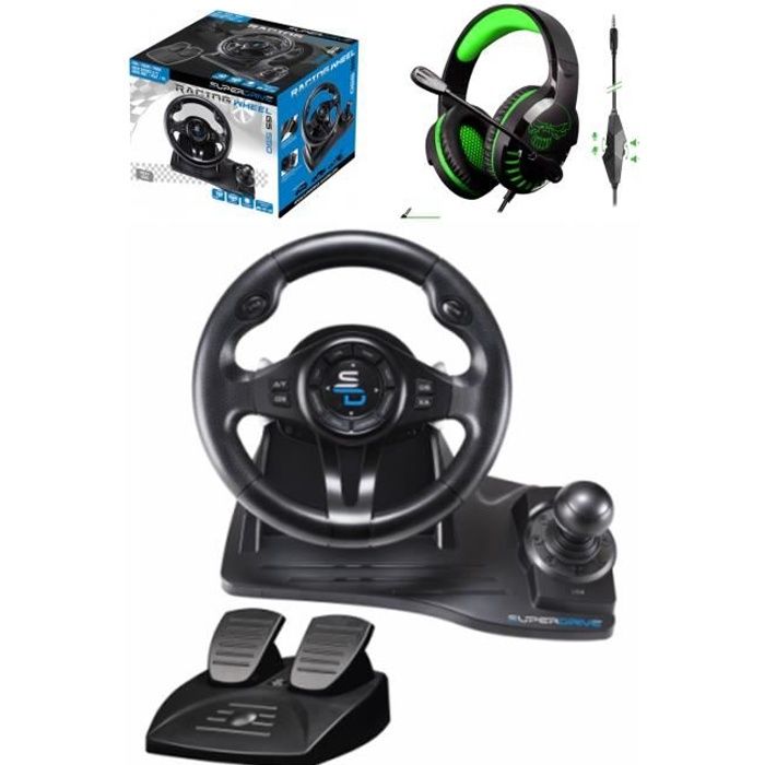 Volant pédales et Levier de vitesse de jeu Vidéo PRO Race Pro GE 550 compatible Xbox Séries X PS3 PS4 PC SUBSONIC + Casque SPIRIT - vue 2