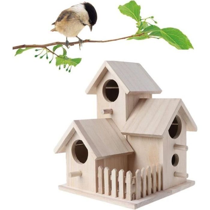 Comparer les prix de Nichoir maison en bois véritable Volière Mangeoire à oiseaux cage oiseau grand fort Sécurité 20.5x15.5x15.5cm