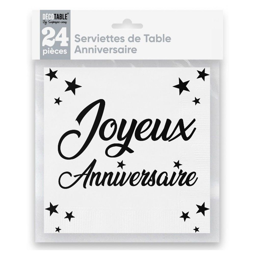 24 Serviettes de Table en Papier Joyeux Anniversaire Violet astral 24