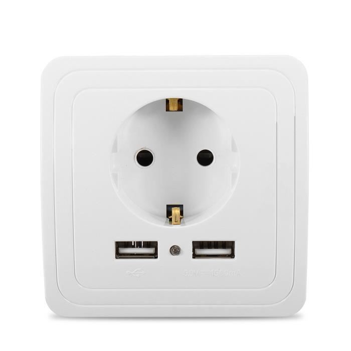 2 x Prise Mural 2 USB Port Plaque Electrique 220V 16A à Adaptateur