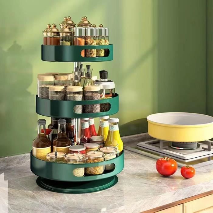 Porte-Épices Rotatif 2 Niveaux ZARQ - Organisateur Placard Cuisine - Rangement Extractible Pour Pots Épices