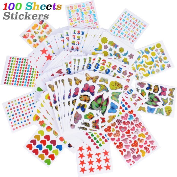 1000 Pièces Gommettes Autocollantes Enfants, 18 Feuilles Kids Stickers  Forme de Coeurs Étoiles Pois Autocollants Colorés pour DIY - Cdiscount Jeux  - Jouets