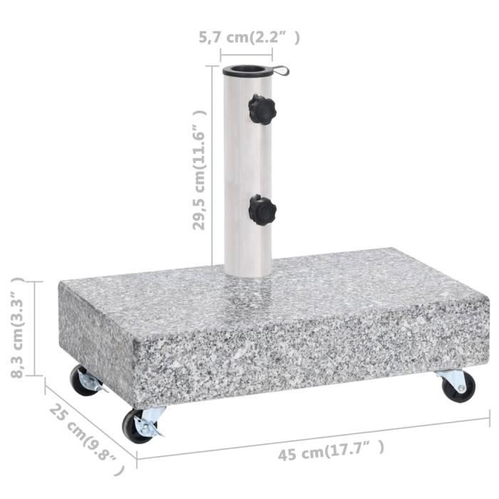 Socle de parasol - VINGVO - Granite FAS - Gris clair - 45x25x83 cm - 25 kg avec roulettes