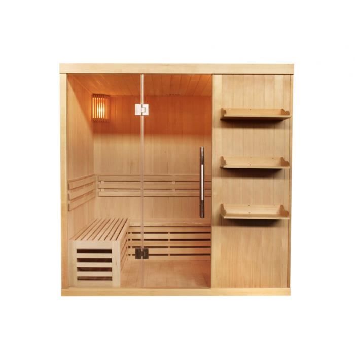 Sauna traditionnel Finlandais 4-5 places FABORG vitré avec étagères - 200x180x200