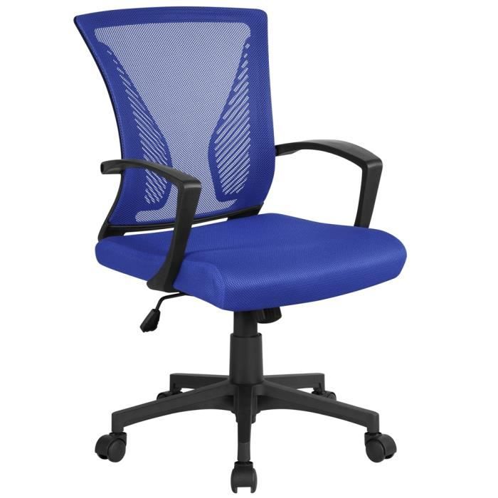 Chaise de Bureau Yaheetech - Bleu - Inclinable - Hauteur Réglable - Siège Rembourré à Roulettes
