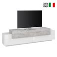 Meuble TV blanc et gris béton 200cm design 3 compartiments Corona Low Bronx-1