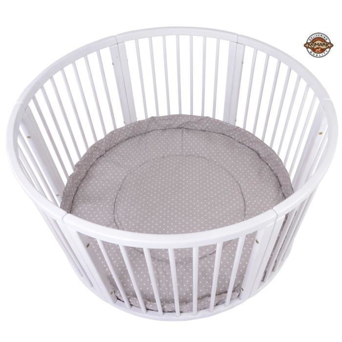 Parc Bebe Rond En Bois Vernis Blanc Atlas Due Incluant Tapis Tour De Parc Cappuccino A Pois Blancs Cdiscount Puericulture Eveil Bebe