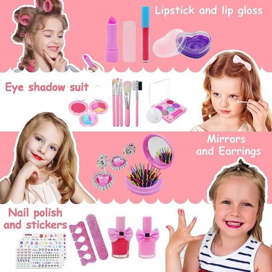 ONLYFUN Maquillage Enfant Jouet pour Fille, 21Pcs Kit de Makeup Lavable  Enfant Non Toxique Con Thème Sirène Valise Maquillage Enfant Cadeau de Noël