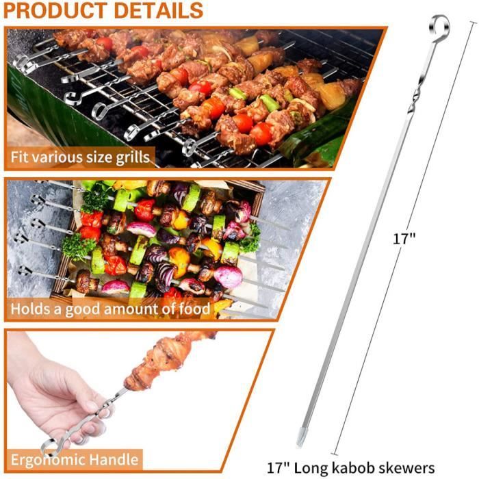 10 Pcs Brochettes Plates En Mu00e9tal Pour Barbecue Brochettes En Acier Inoxydable De Shish R Utilisables