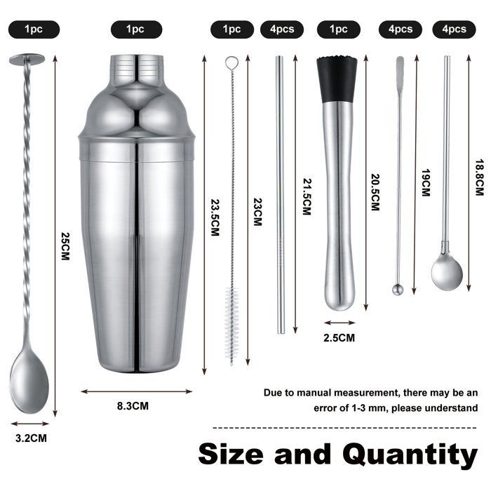 Shaker à Cocktail 700ml En Inox - Passoire Intégrée + Doseur 45ml - Kit Barman Maison - Pour Cocktails Professionnels - Facile à Nettoyer