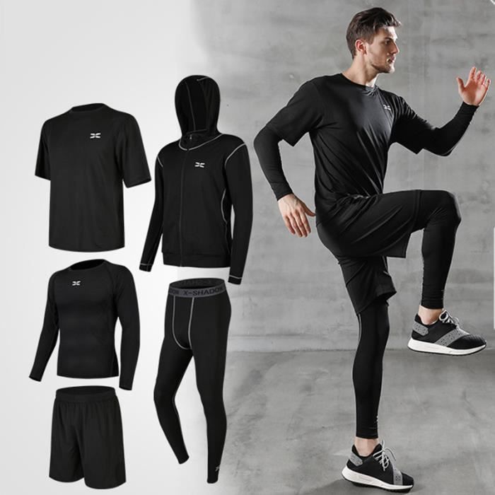 Ensemble de Vêtement Sport Homme - Fitness Running - Noir - Respirant -  Manches Courtes Noir - Cdiscount Sport